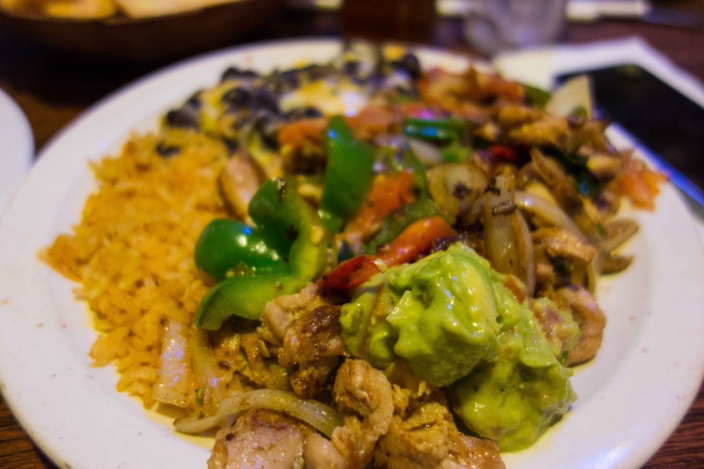 Chicken Fajitas, with black beans and rice.